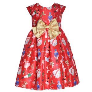 NEW Bonnie Jean Girls 2T-16 Red Shantung Gold Bow Nutcracker Dress